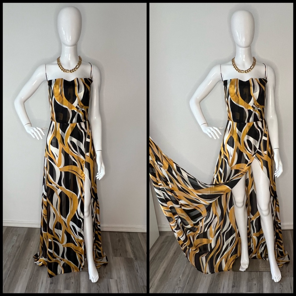 SONYA BEE’S BOUTIQUE Black and Yellow Long Slit Dress